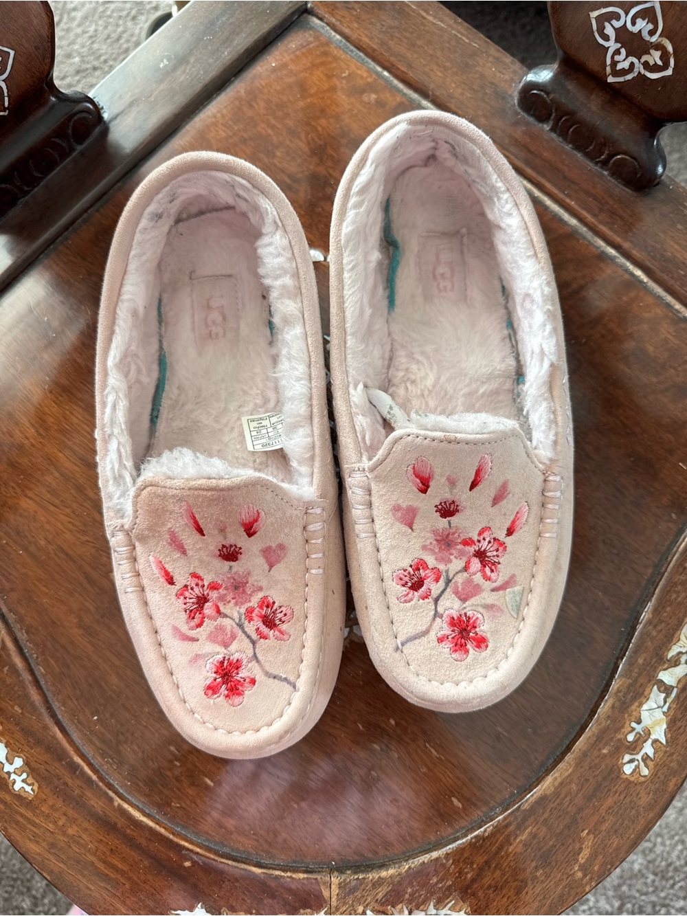 UGG Blush Pink Embroidered Suede Women’s Slippers